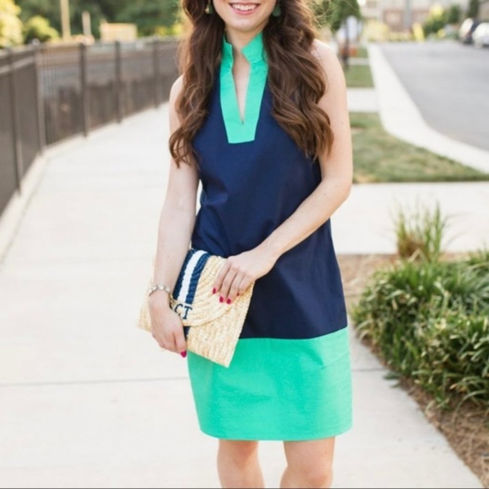 Sail to Sable Navy and Mint Green Colorblock Sleeveless Shift Dress